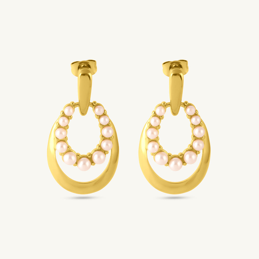 Twin Oval Pearl Drop Earrings