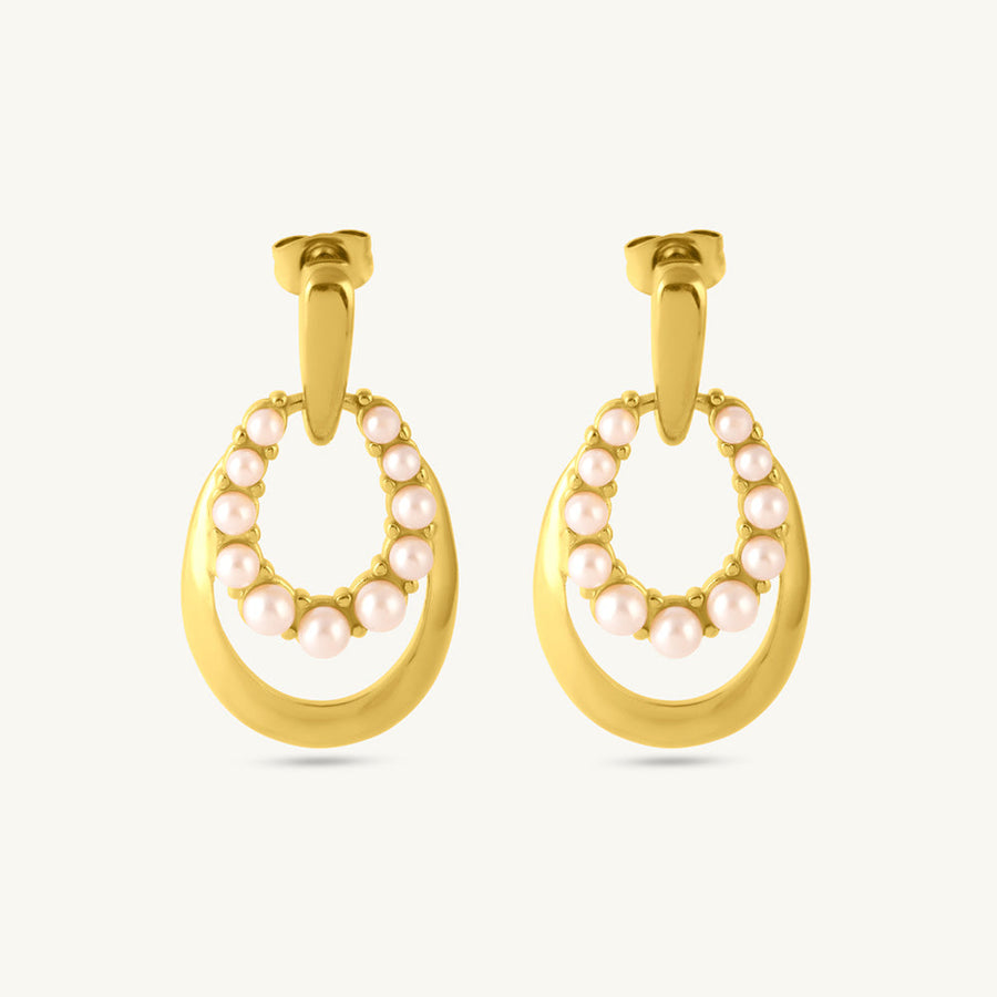 Twin Oval Pearl Drop Earrings