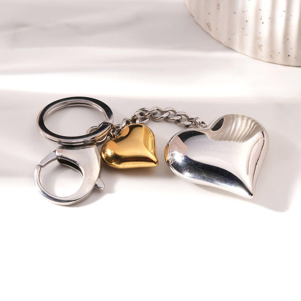 Heart Charm Dual-Tone Keychain