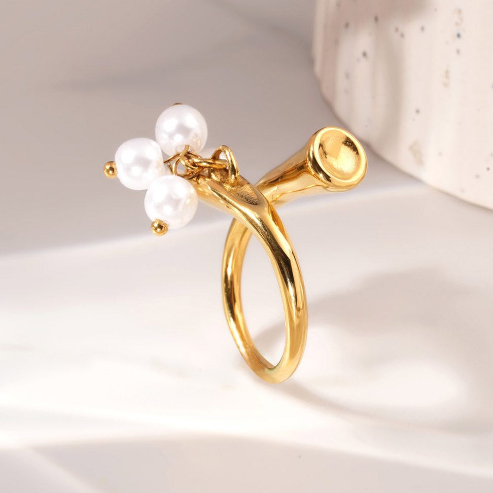 Ornate Pearls Tassel Ring