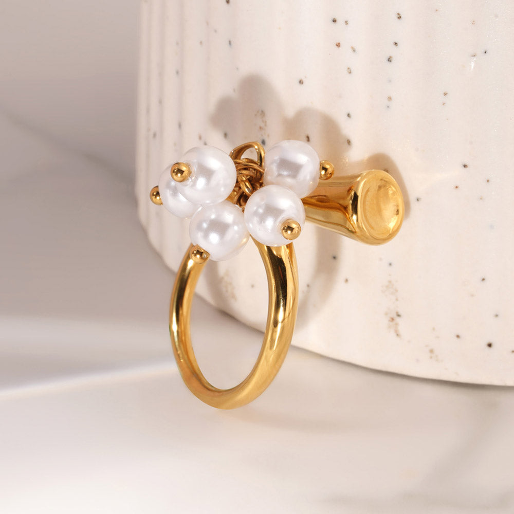 Ornate Pearls Tassel Ring